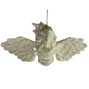 Vintage Iridescent Ceramic Angel Ornament, Outstretched Wings, Christmas 5.75"
